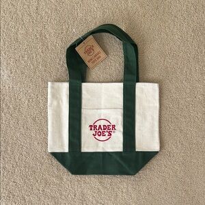 NWT Trader Joe's Mini Tote Green and Cream Tote Bag